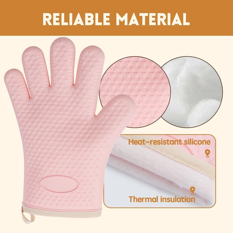 TMWEFUSC 6PCS Silicone Oven Mitts Oven Gloves with Fingers Heat Resistant Waterproof & Non-Slip for Baking Cooking Barbecue (White+Pink+Green -3 Pack) - Image 3